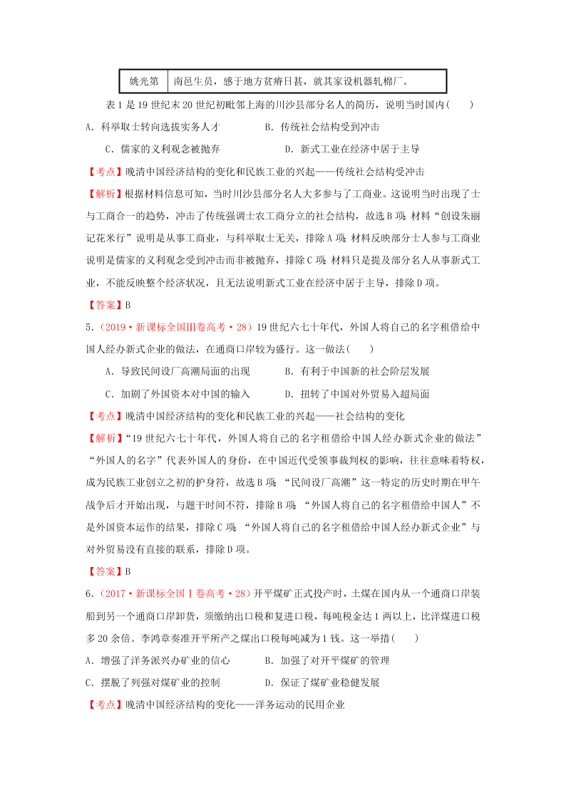 2020-2021年高考历史一轮单元复习真题训练 第八单元 近代中国经济与近现代社会生活的变迁