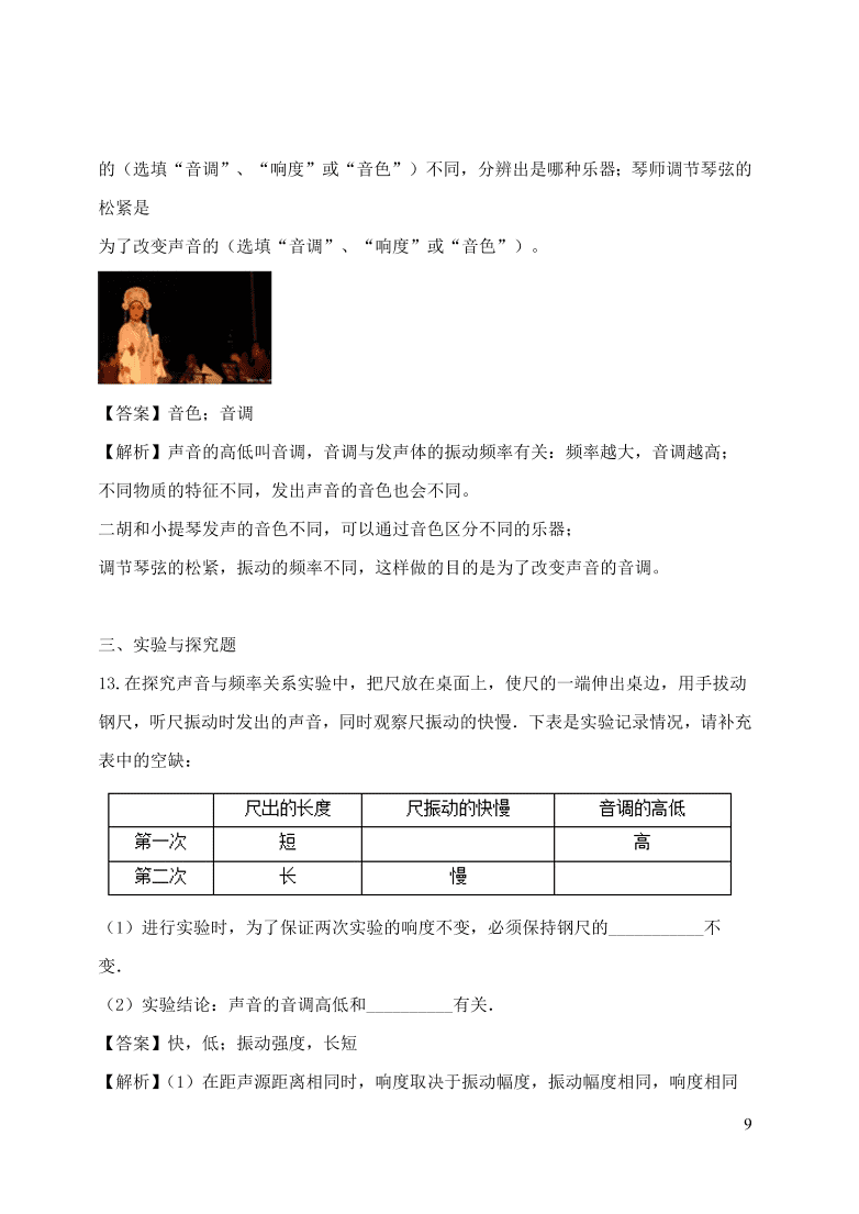 2020-2021八年级物理上册2.2声音的特性精品练习（附解析新人教版）