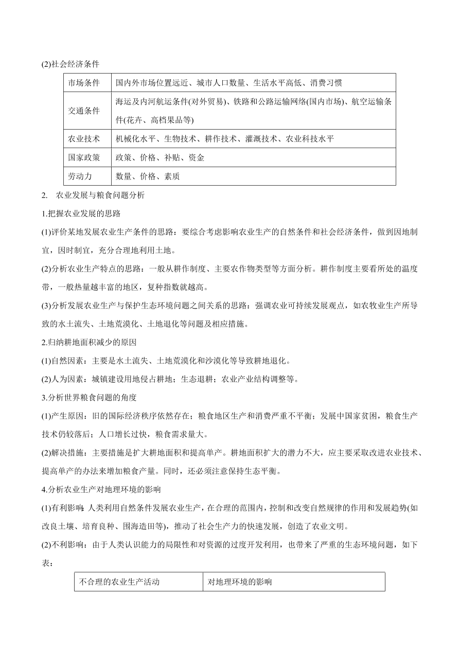 2020-2021学年高考地理一轮复习知识点专题九   产业活动与地理环境