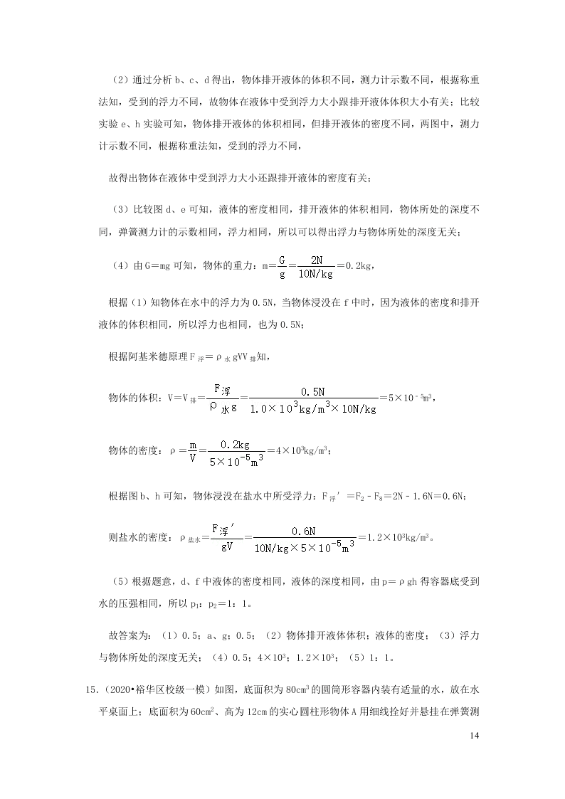 新人教版2020八年级下册物理知识点专练：10.1浮力（含解析）