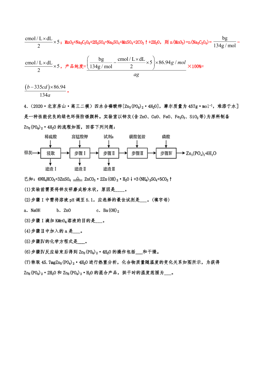 2020-2021年高考化学一轮易错点强化训练：化工流程综合