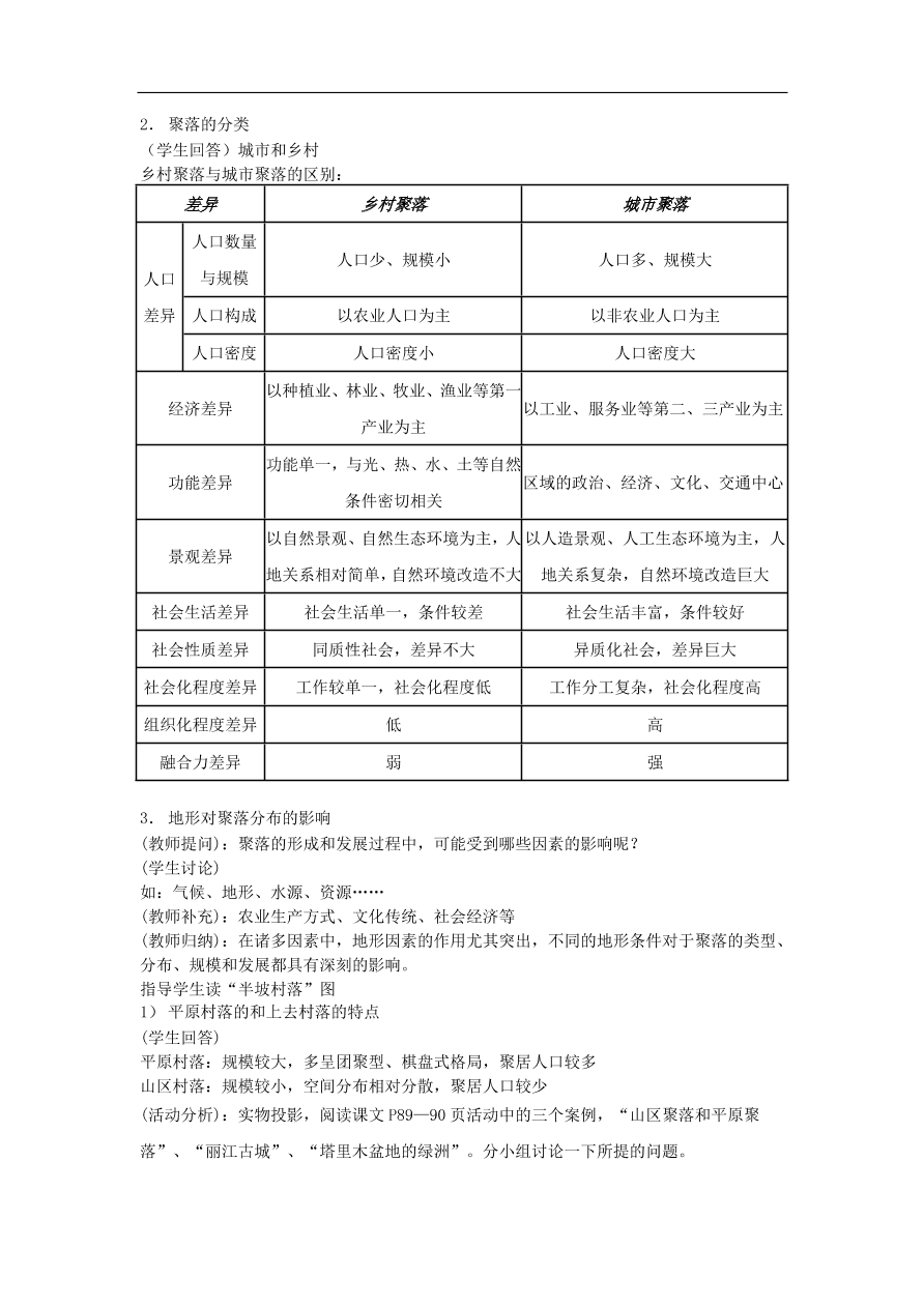 湘教版高一地理必修一《4.1地形对聚落及交通线路分布的影响》课堂同步练习卷及答案