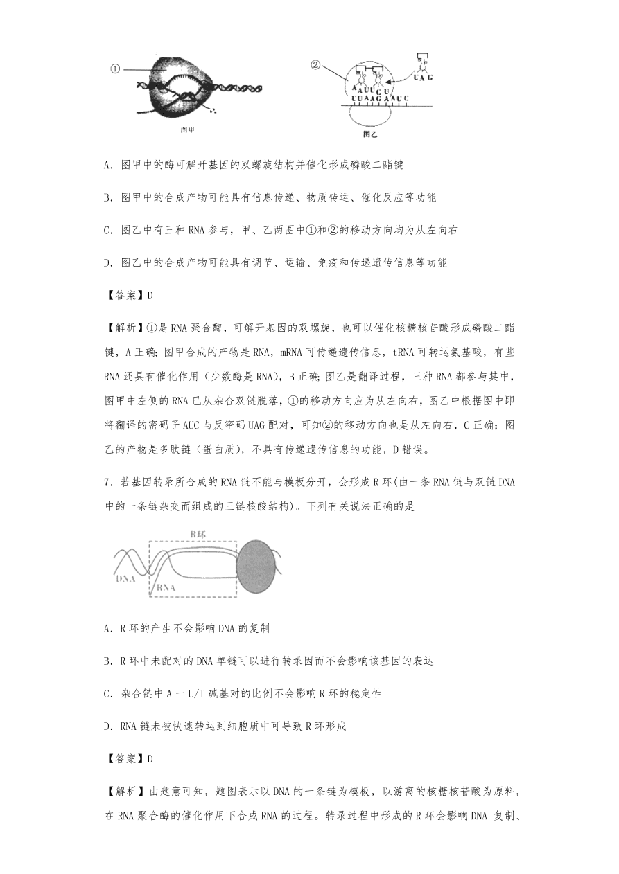 人教版高三生物下册期末考点复习题及解析：DNA是主要的遗传物质、结构、复制和基因的表达
