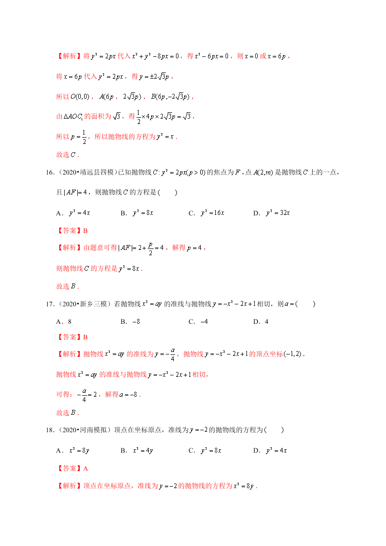 2020-2021学年高考数学（理）考点：抛物线