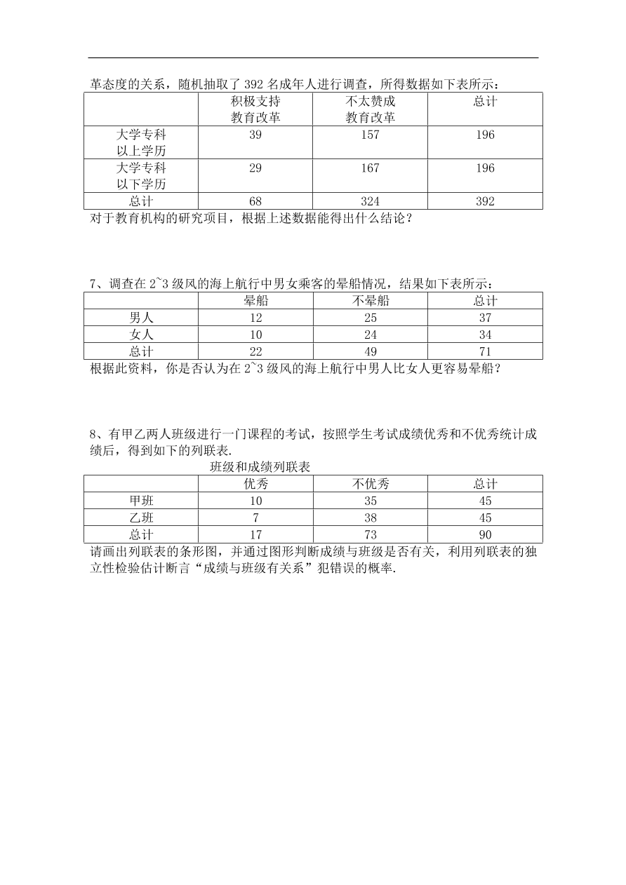 北师大版高三数学选修1-2第一章《独立性检验的应用》同步练习卷及答案