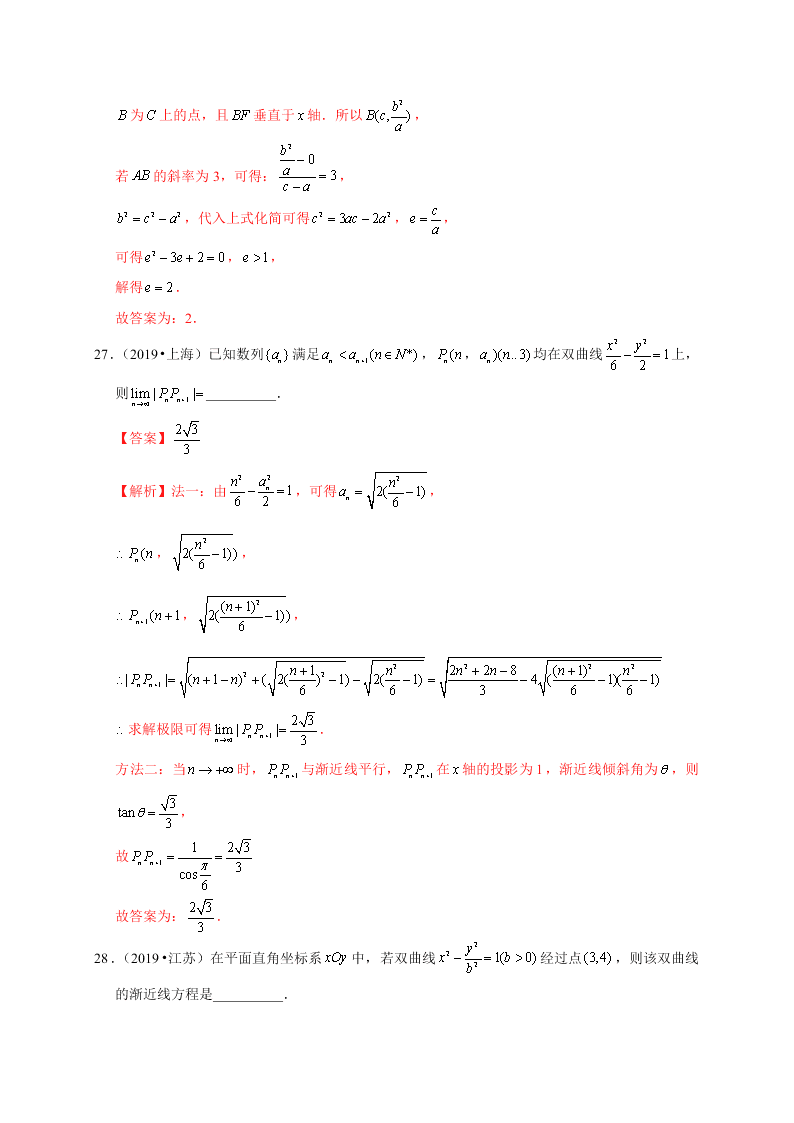 2020-2021学年高考数学（理）考点：双曲线