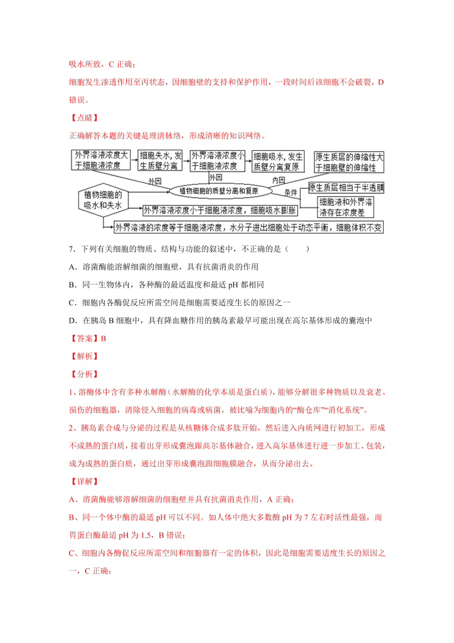 2020-2021学年高三生物一轮复习易错题03 细胞的代谢1（酶、ATP、渗透实验）