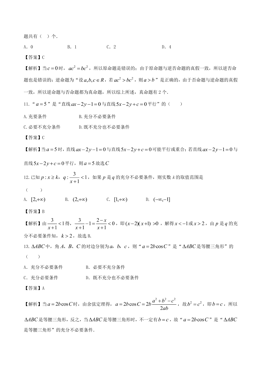 2020-2021年新高三数学一轮复习考点 常用逻辑用语（含解析）