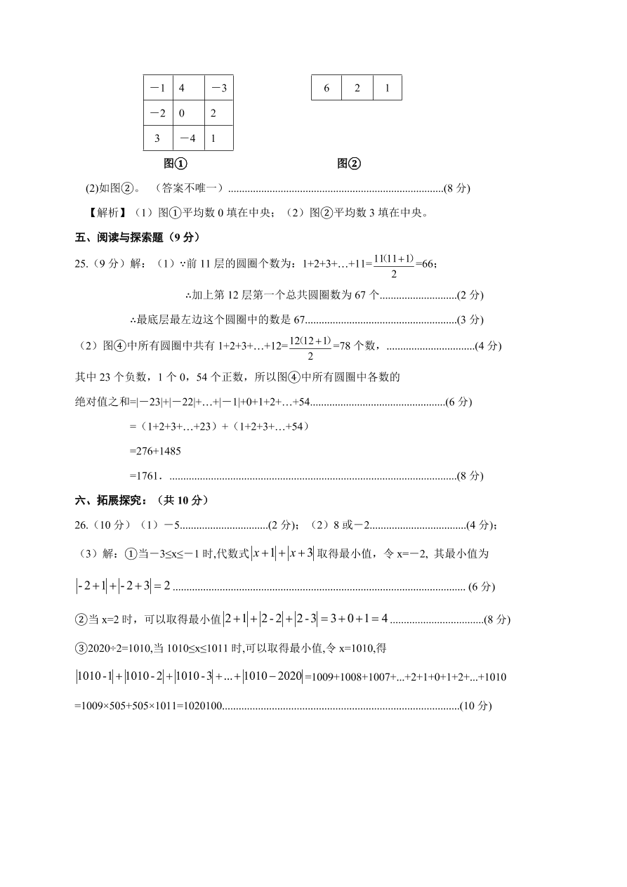 四川省岳池县2020年七年级数学（上）期中试题及答案