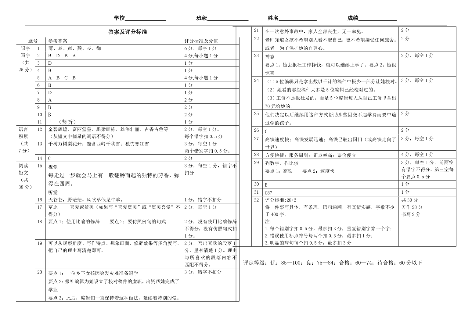 2020年统编版六年级语文上册期中测试卷及答案三