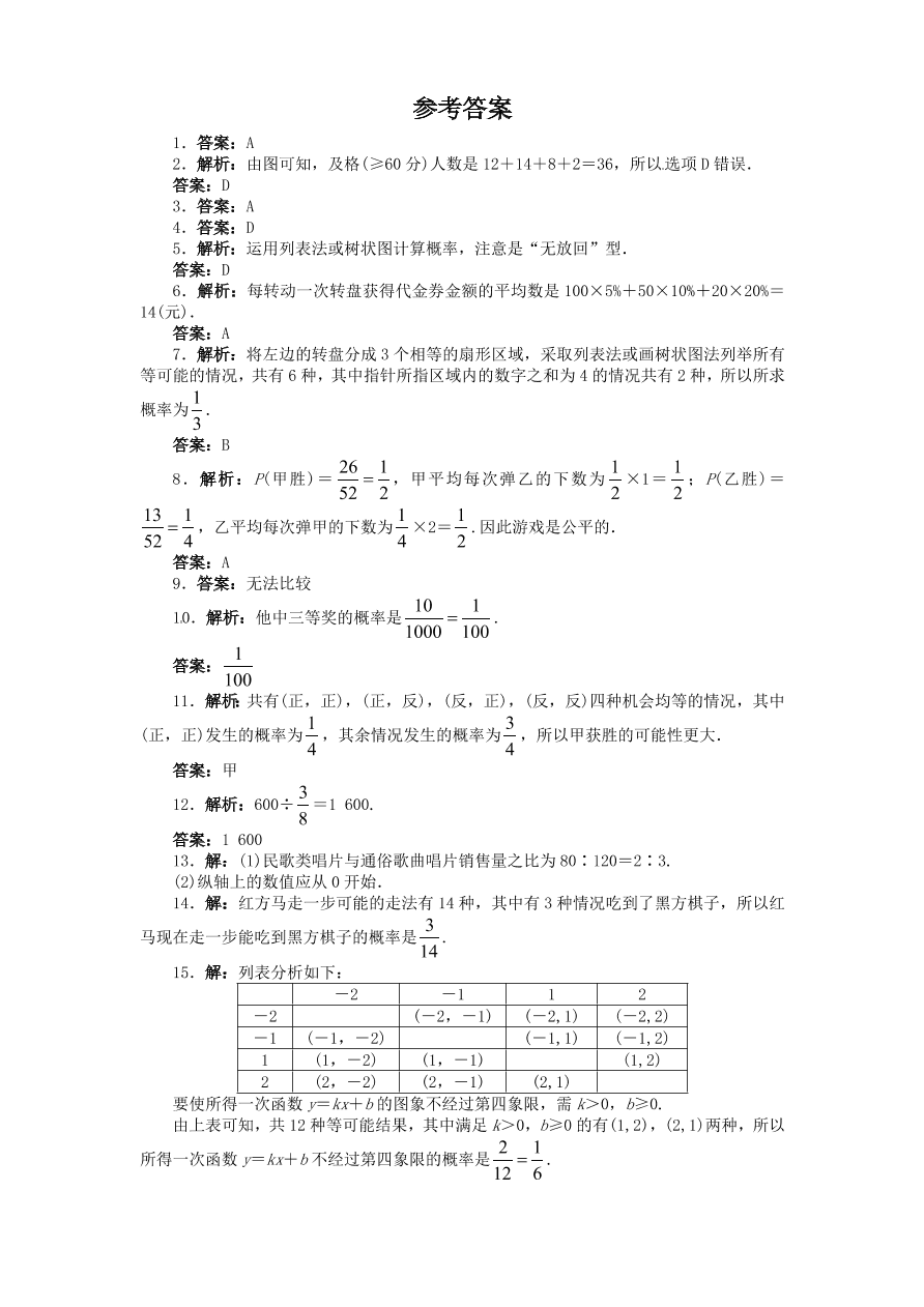 北师大版九年级数学下册单元检测第4章-统计与概率（3）附答案