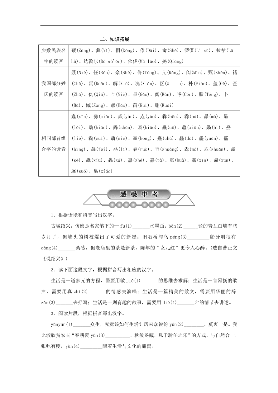 中考语文复习第一篇积累与运用第一节字音字形讲解