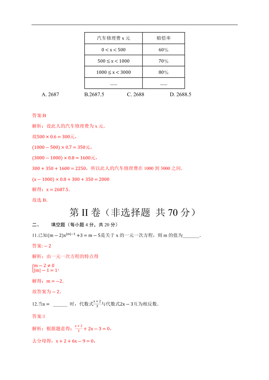 2020-2021学年初一数学第三章 一元一次方程（基础过关卷）