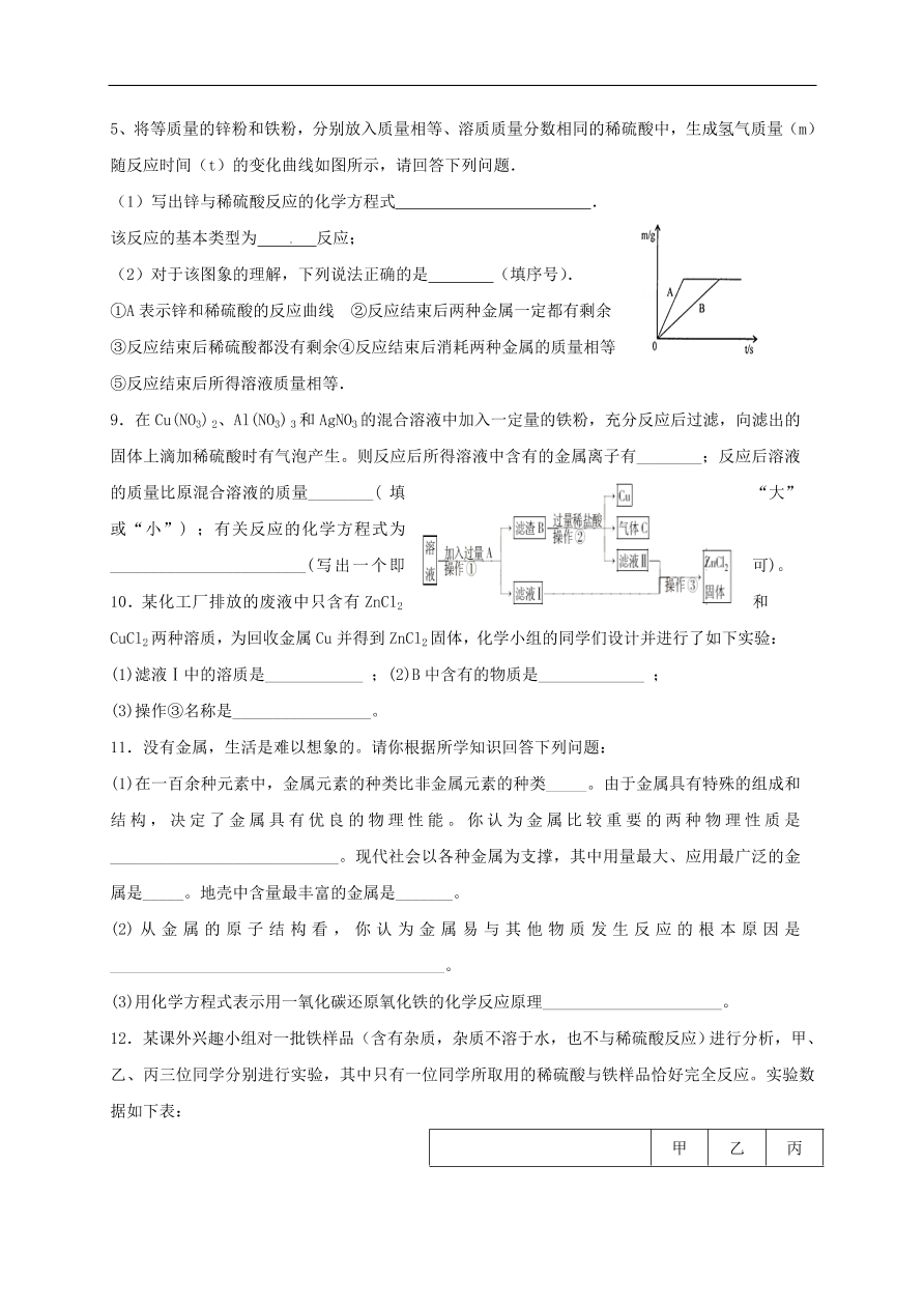 中考化学一轮复习专题训练  9金属的性质学案