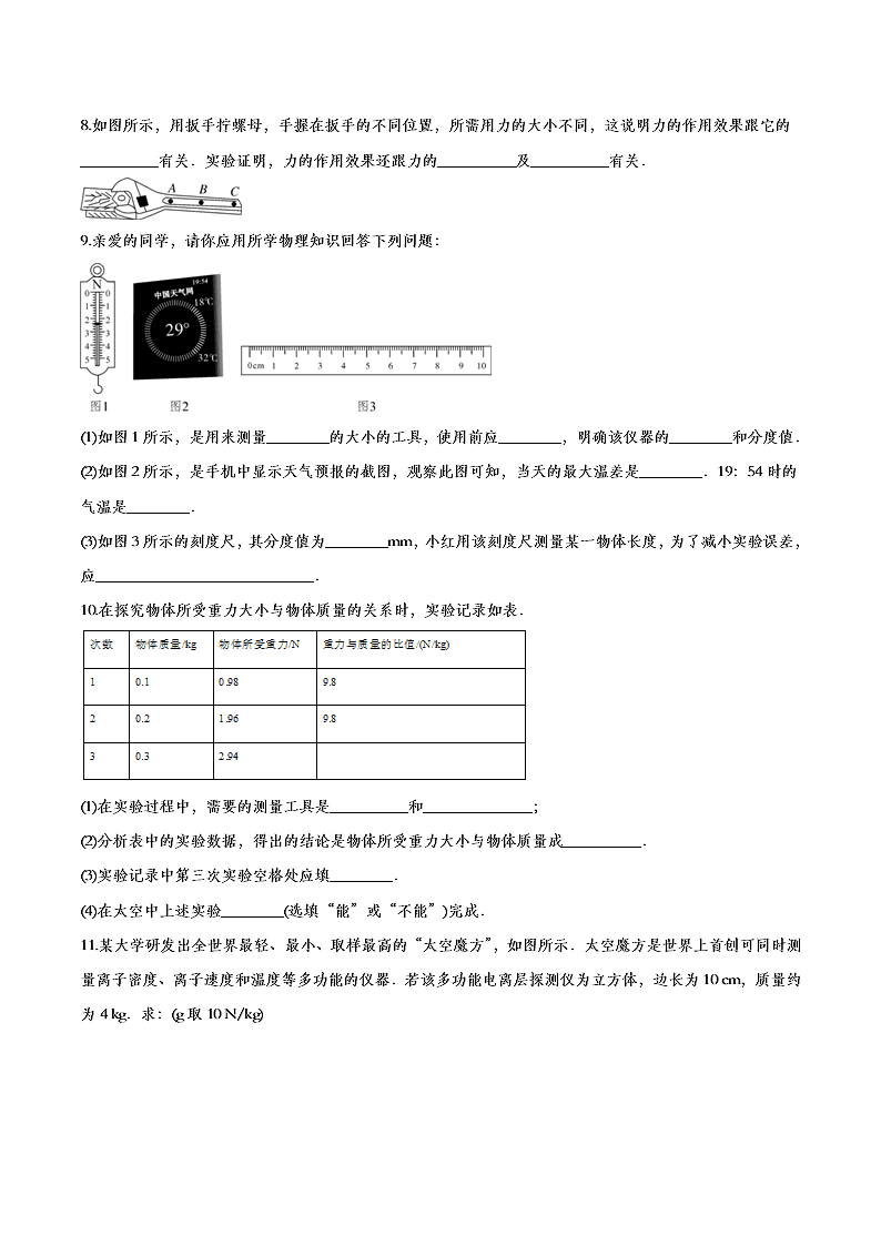 2020人教版初二物理重点知识专题训练：力