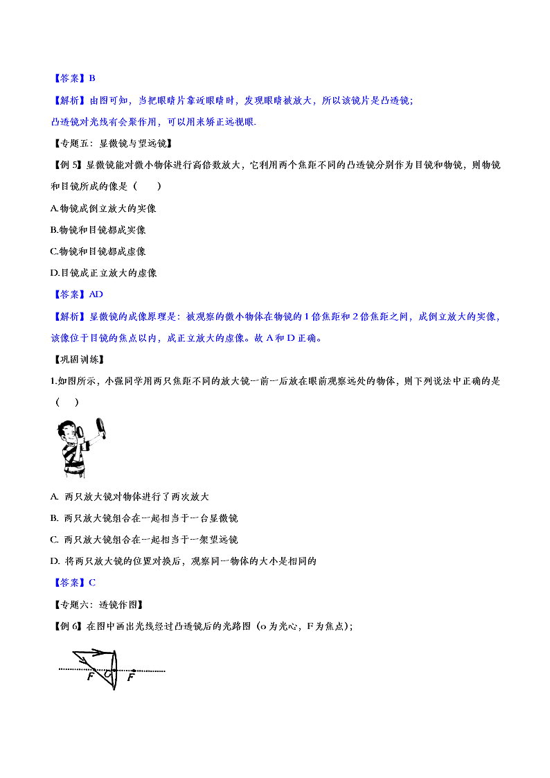 2020人教版初二物理重点知识专题训练：透镜及其应用