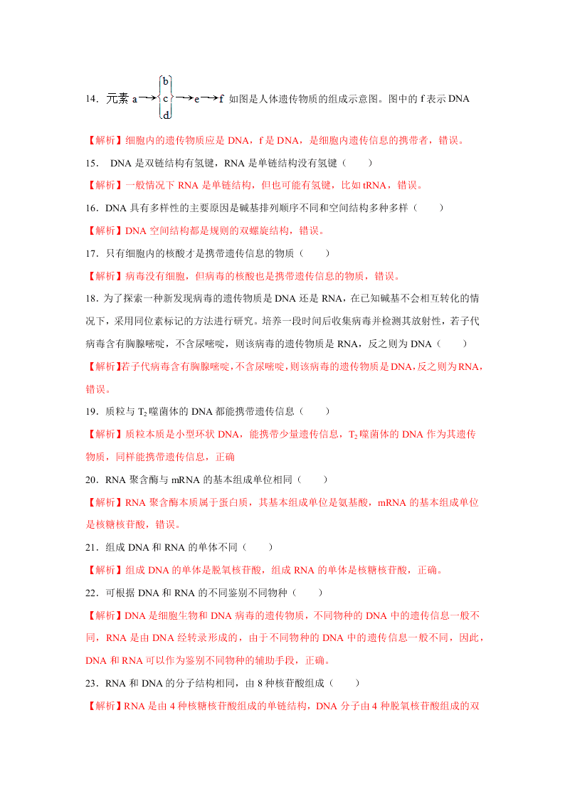 2020-2021年高考生物一輪復(fù)習(xí)知識(shí)點(diǎn)專題05 核酸是遺傳信息的攜帶者