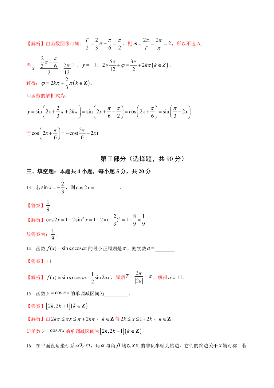 2020-2021学年高一数学课时同步练习 第五章 三角函数章末综合检测