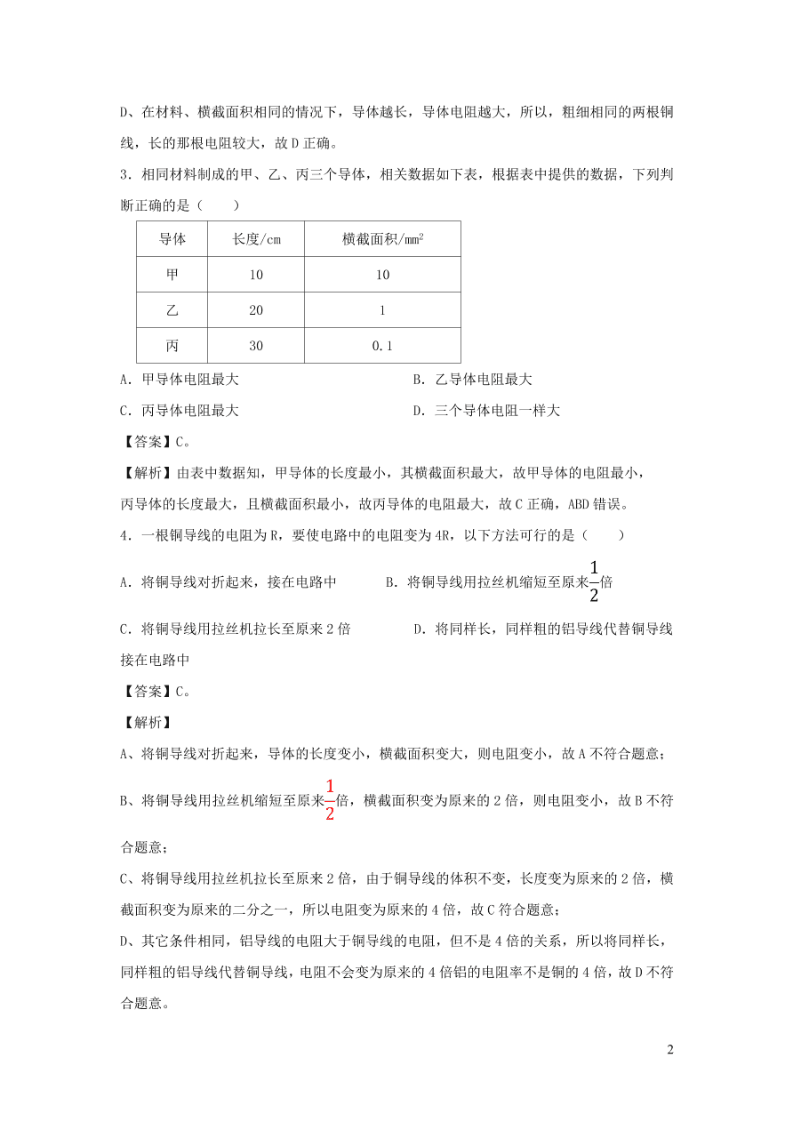 2020-2021九年级物理全册16.3电阻同步练习（附解析新人教版）