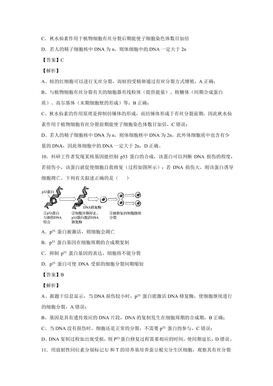 2020-2021学年高考生物精选考点突破专题06 细胞的增殖、分化、衰老、凋亡和癌变