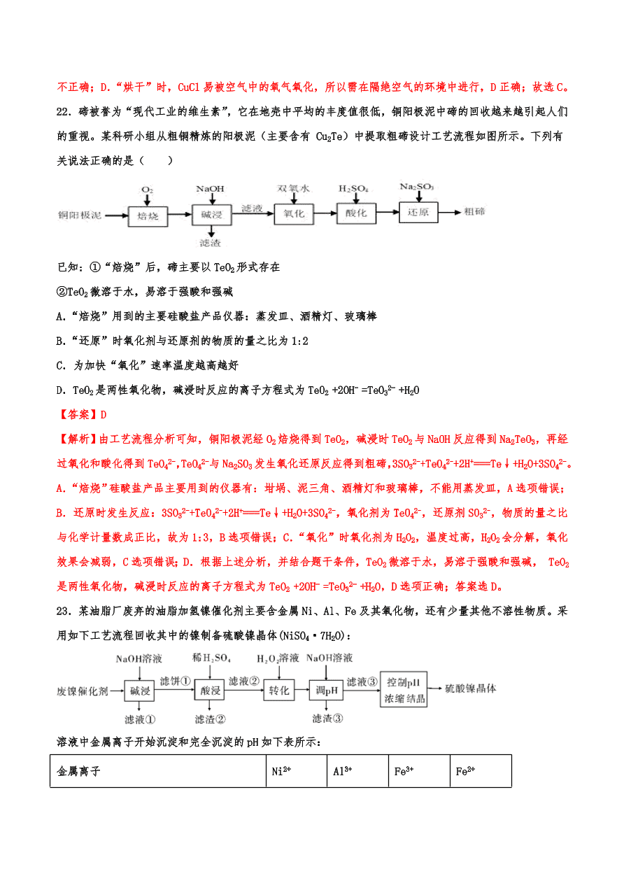 2020-2021年高考化学一轮易错点强化训练：工艺流程综合