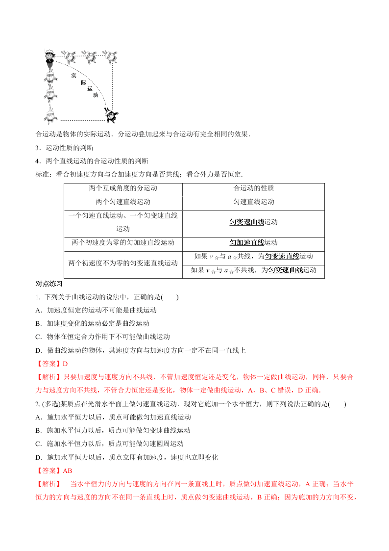 2020-2021年高考物理一轮复习核心考点专题11 曲线运动 运动的合成与分解