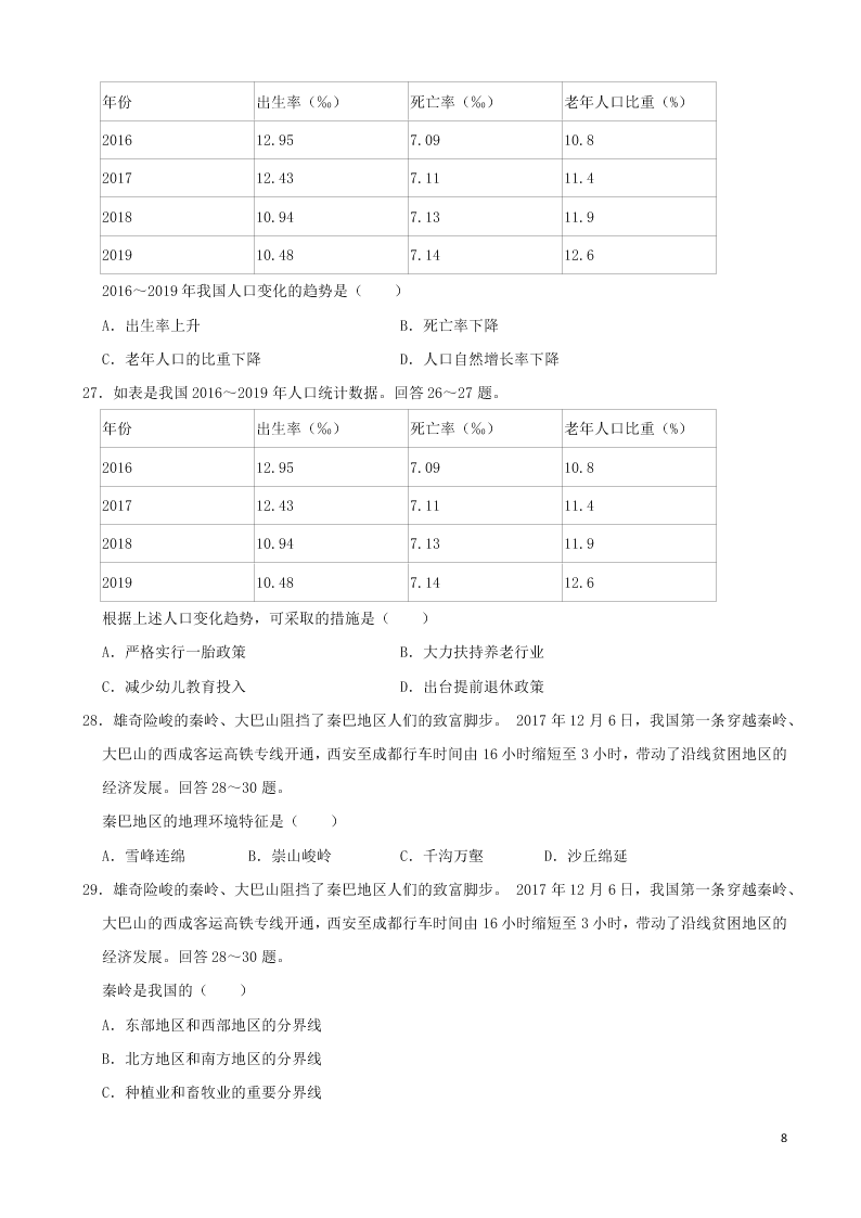 广东省广州市2020年中考地理真题试卷（附解析）