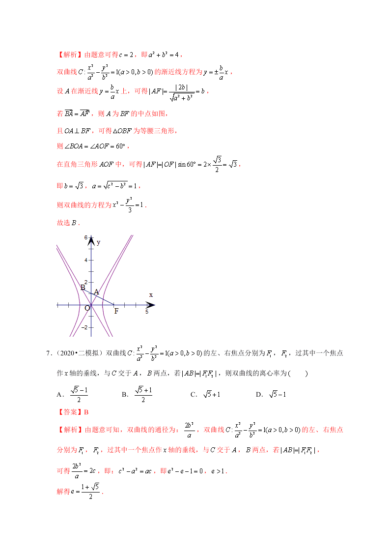 2020-2021学年高考数学（理）考点：双曲线