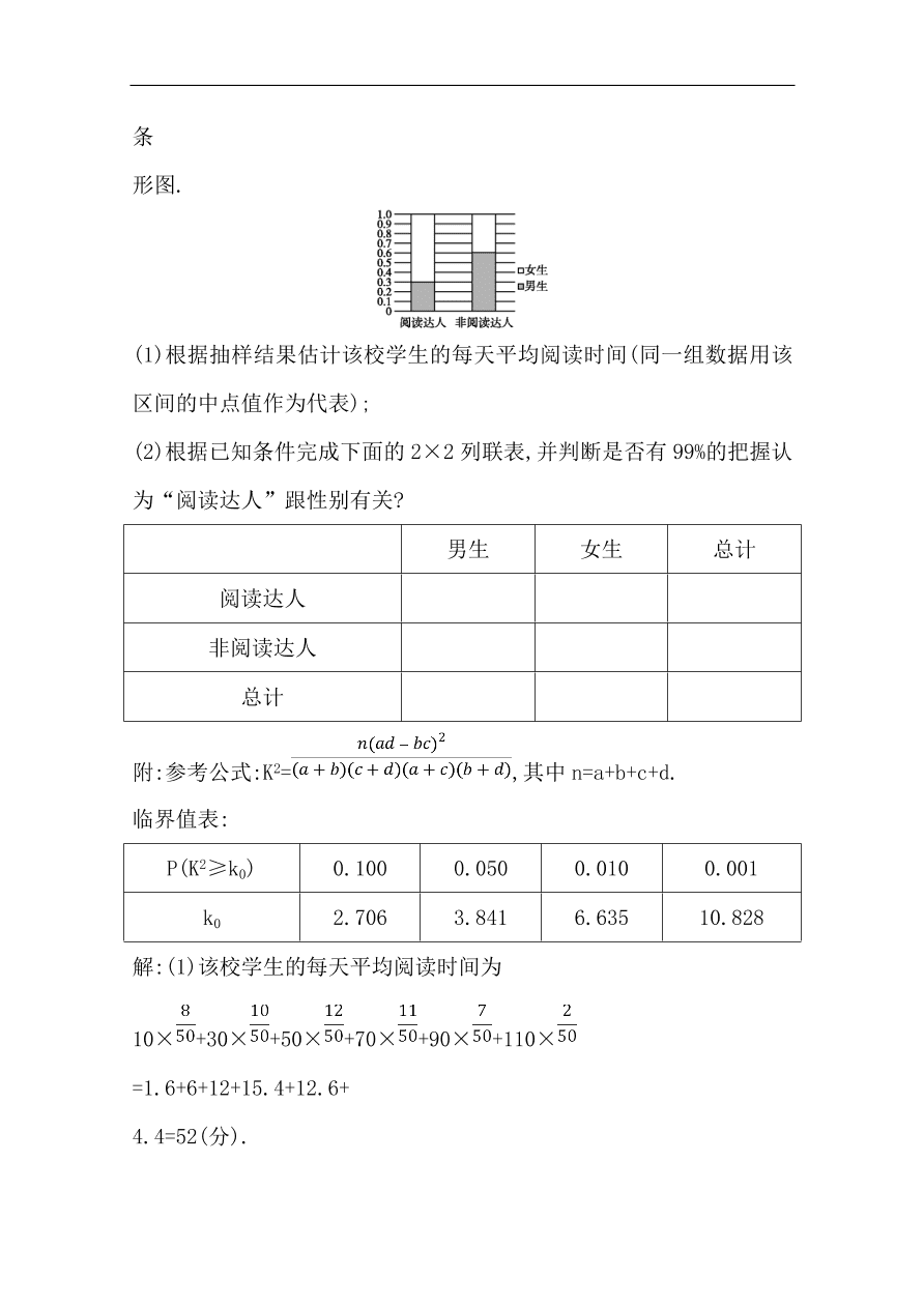 高中导与练一轮复习理科数学必修2习题 第九篇 统计与统计案例第3节 变量的相关性与统计案例 （含答案）