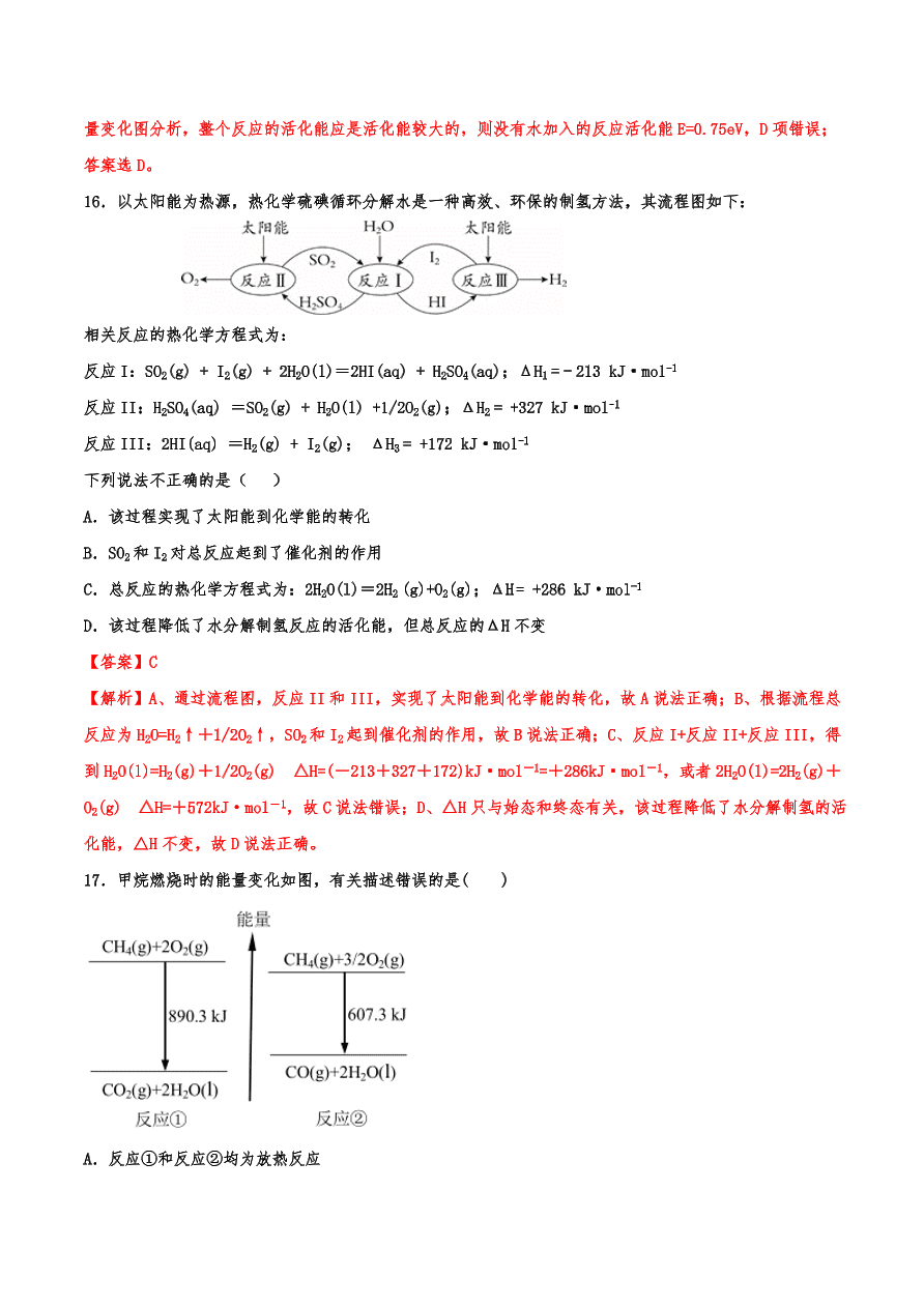 2020-2021年高考化学一轮易错点强化训练：化学反应中的能量变化