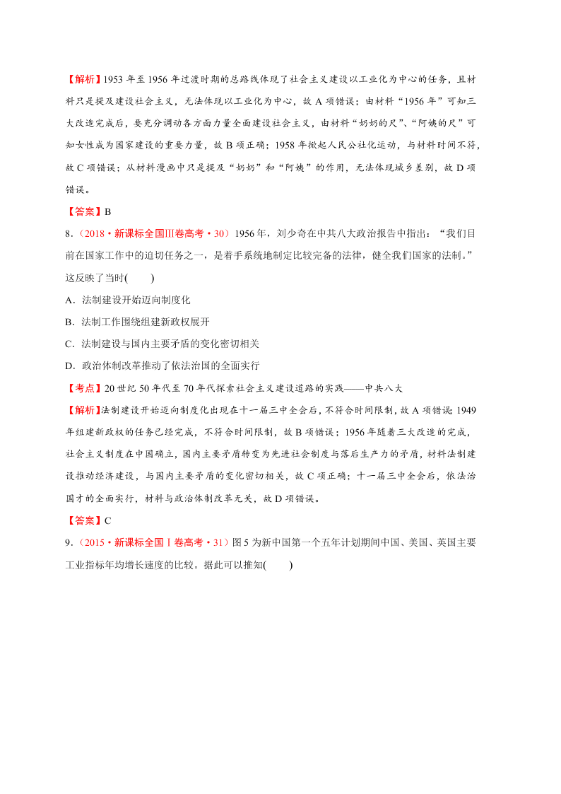 2020-2021年高考历史一轮单元复习真题训练 第九单元 中国特色社会主义建设的道路