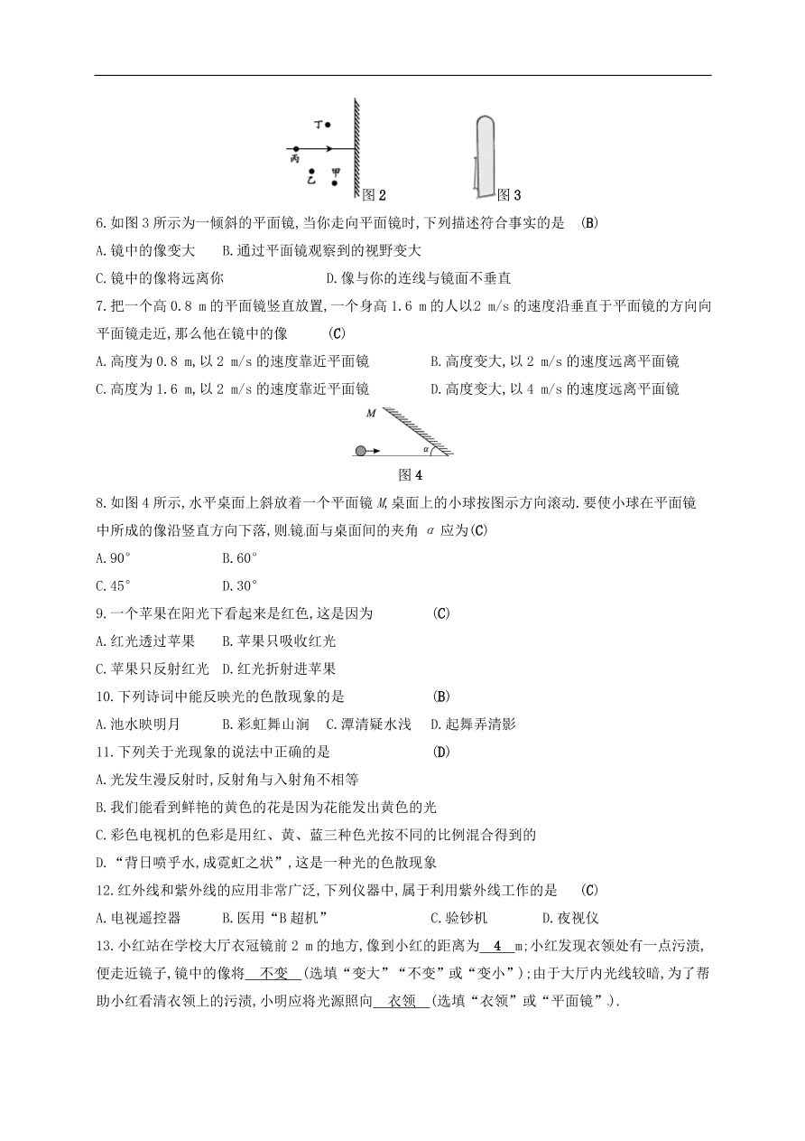  新人教版九年级中考物理  第四章 光现象复习测试