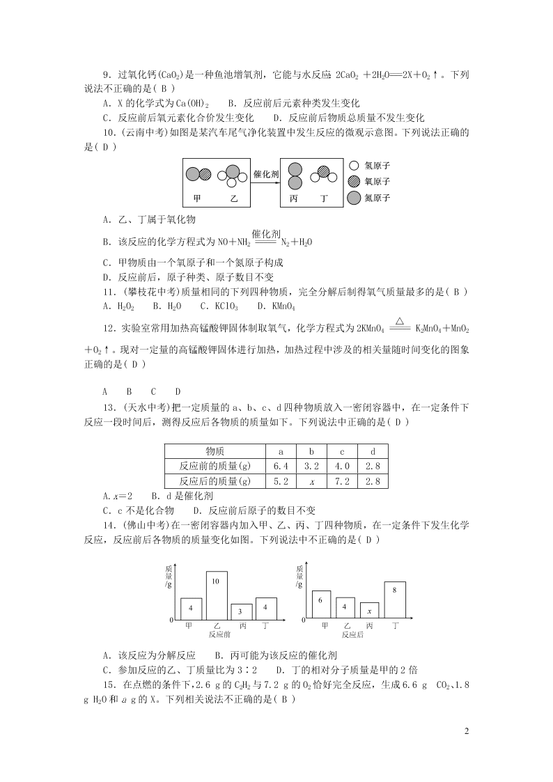 九年级化学上册第五单元化学方程式单元综合检测题（附答案新人教版）