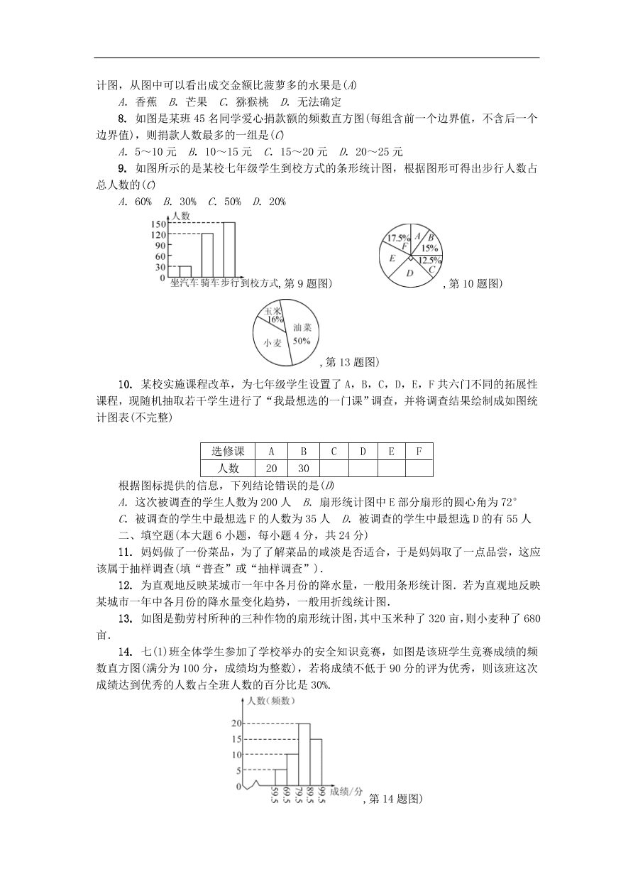 北师大版七年级数学上册第六章《数据的收集与整理》练习题及答案