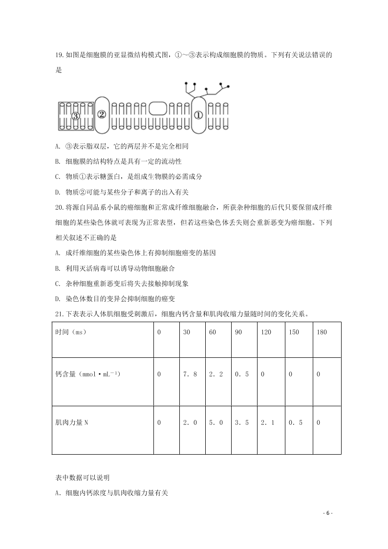 安徽省肥东县高级中学2021届高三生物上学期第二次月考试题（含答案）