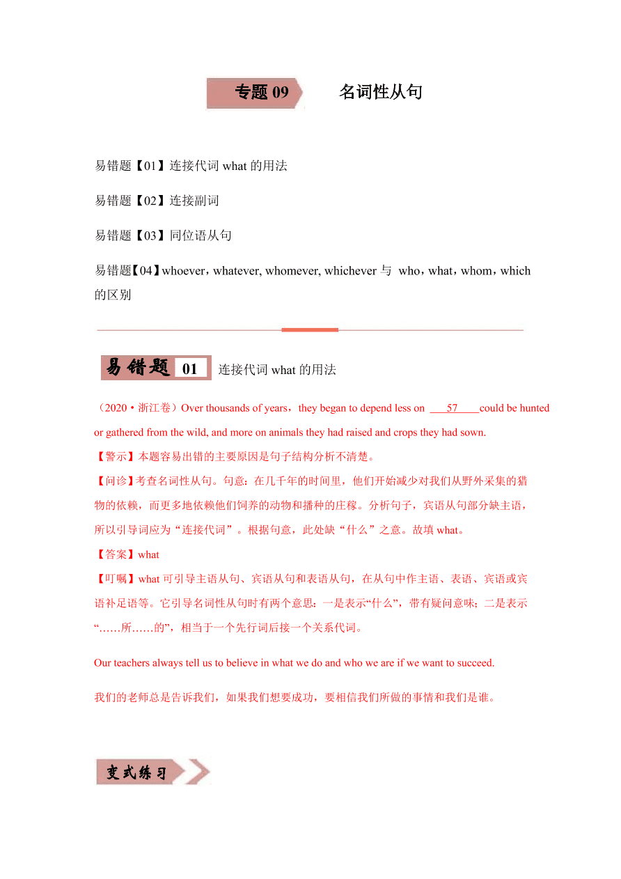 2020-2021学年高三英语一轮复习易错题09 名词性从句