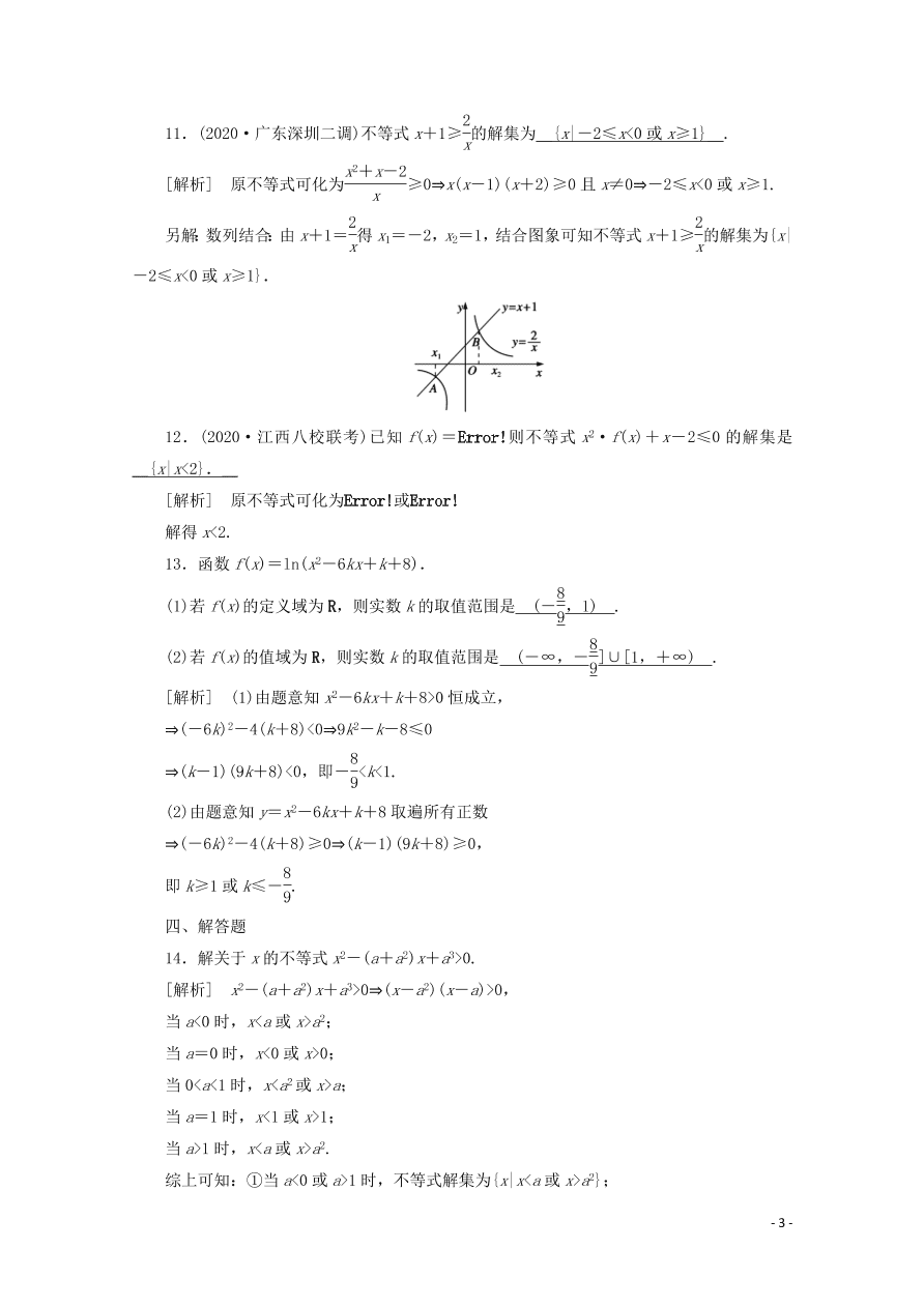 2021版高考数学一轮复习 第六章39一元二次不等式及其解法 练案（含解析）