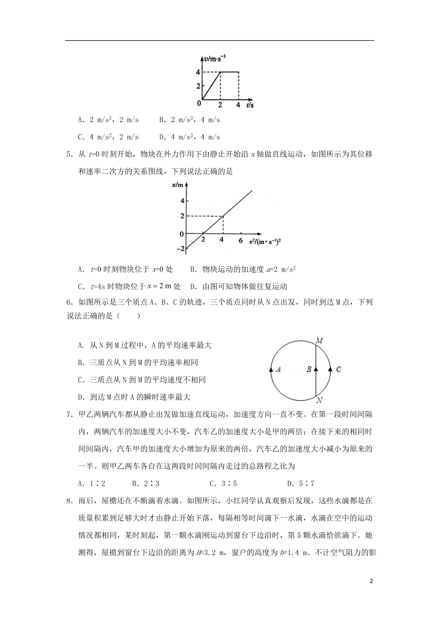 山东省章丘市第一中学2020-2021学年高一物理10月月考试题（含答案）