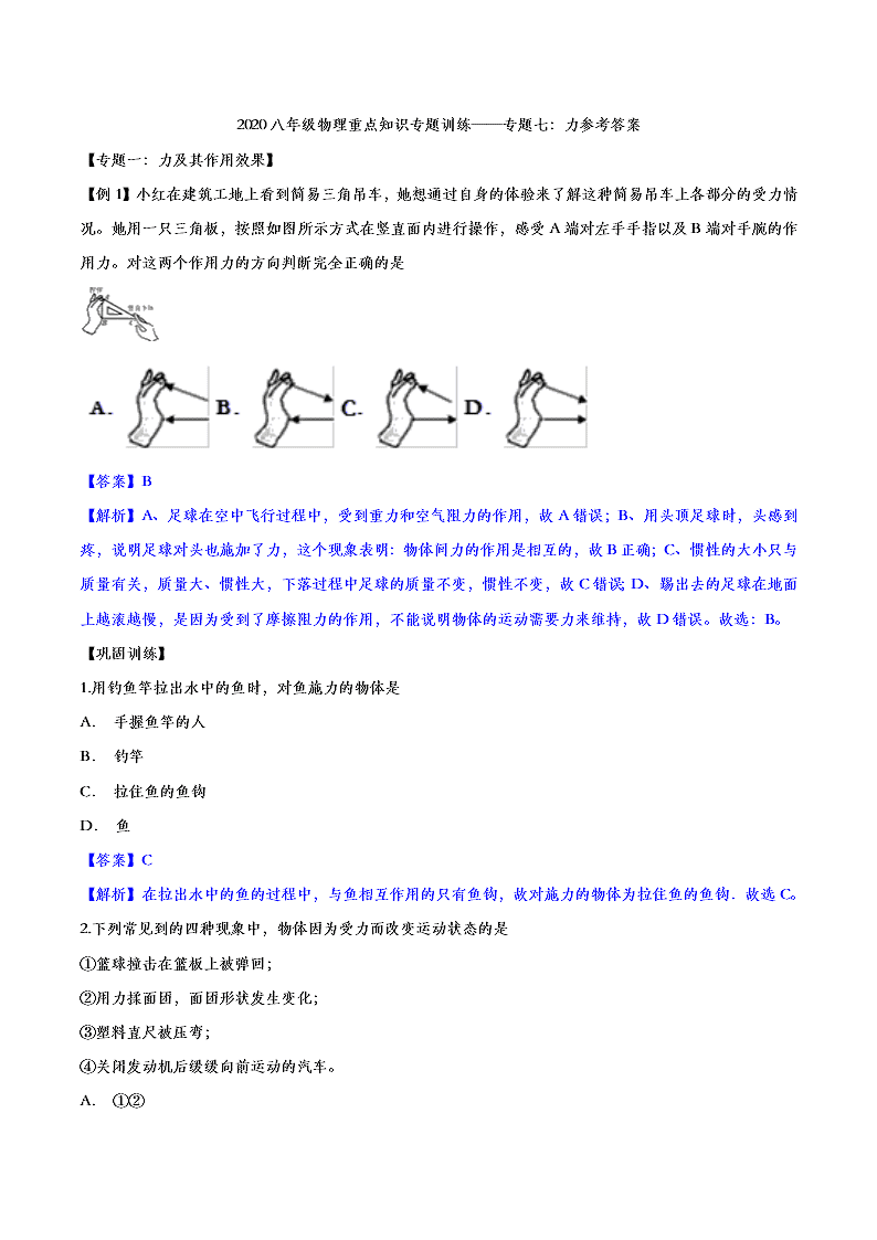 2020人教版初二物理重点知识专题训练：力