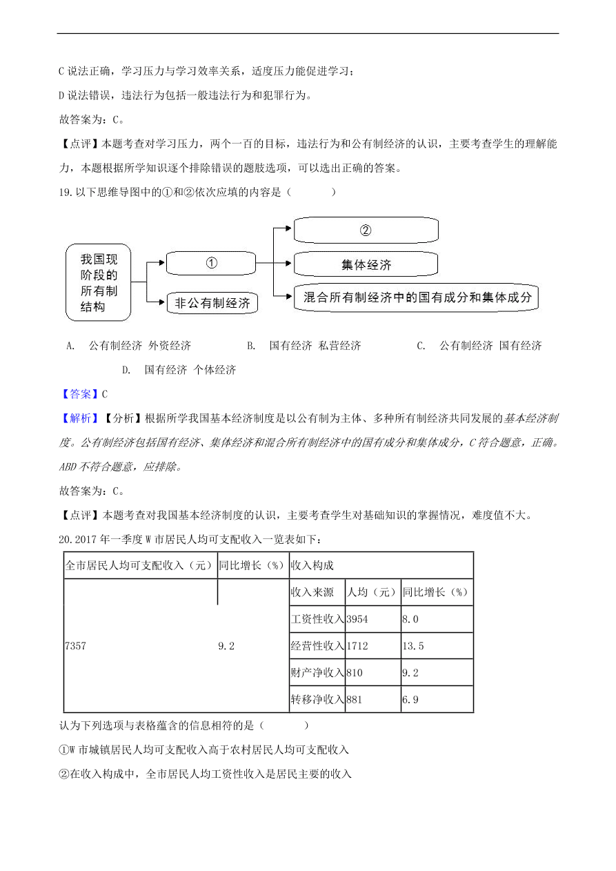 中考政治经济制度知识提分训练含解析