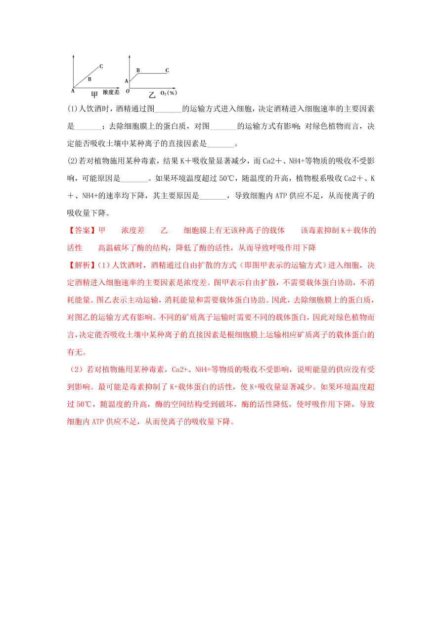 2020-2021学年高三生物一轮复习专题06 细胞的物质输入和输出（练）