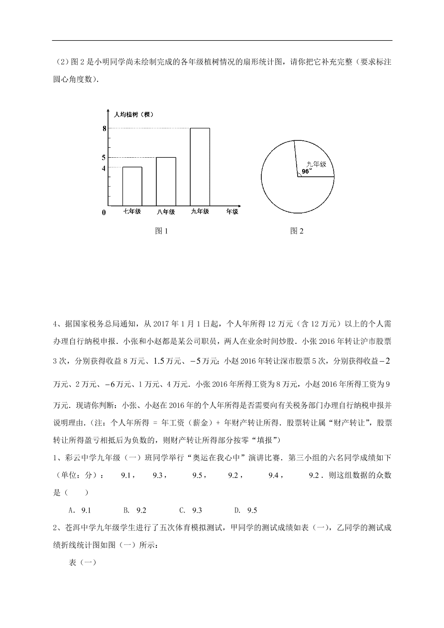 中考数学一轮复习 习题分类复习七  统计与概率1