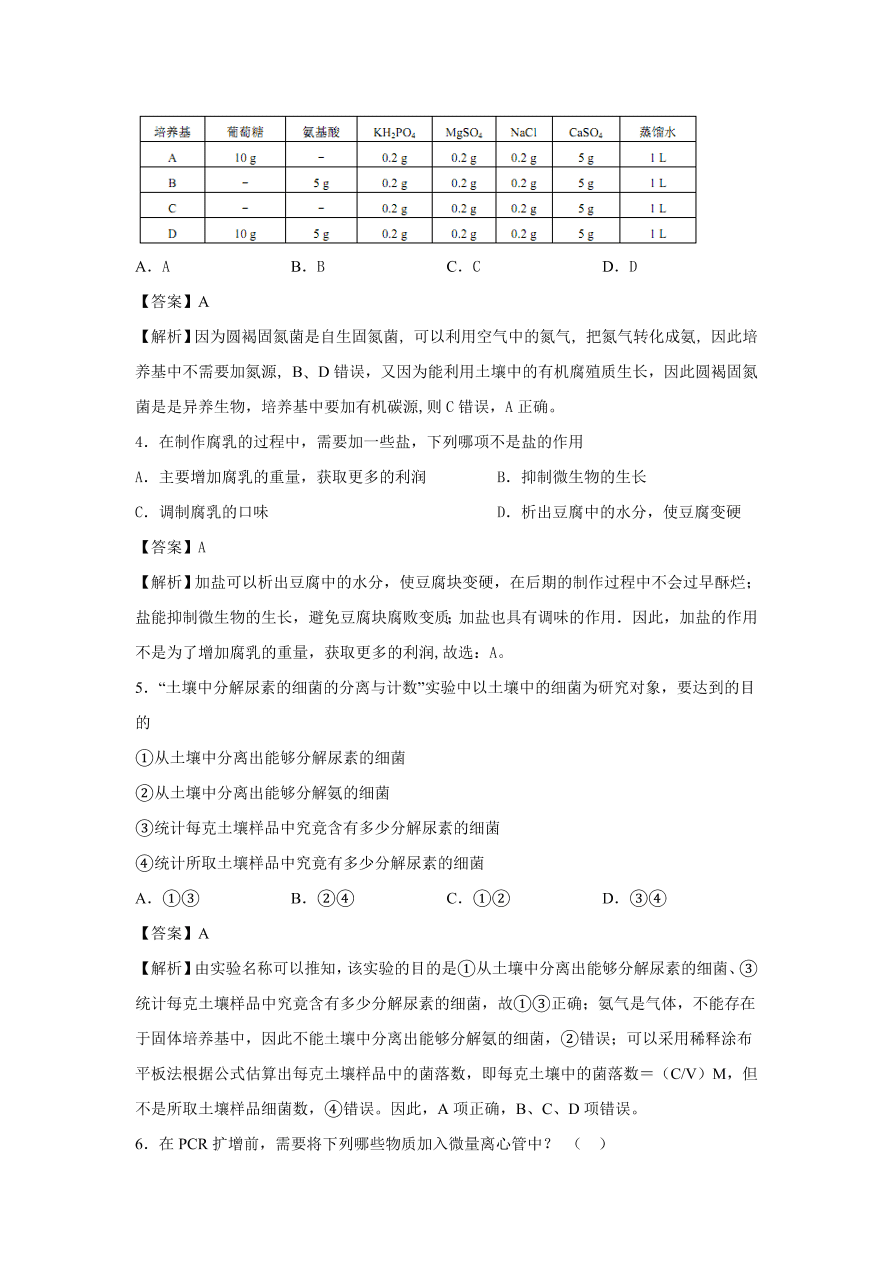 2020-2021学年高考生物精选考点突破专题16 传统发酵技术与微生物培养技术