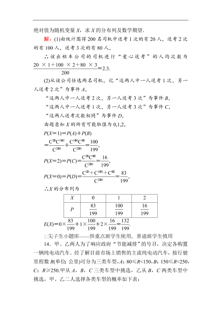 2020版高考数学人教版理科一轮复习课时作业68 离散型随机变量及其分布列（含解析）