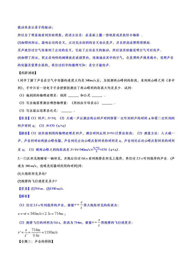 2020人教版初二物理重点知识专题训练：声现象