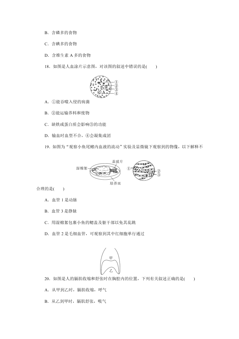 2019-2020年人教版七年级下生物期中考（答案）