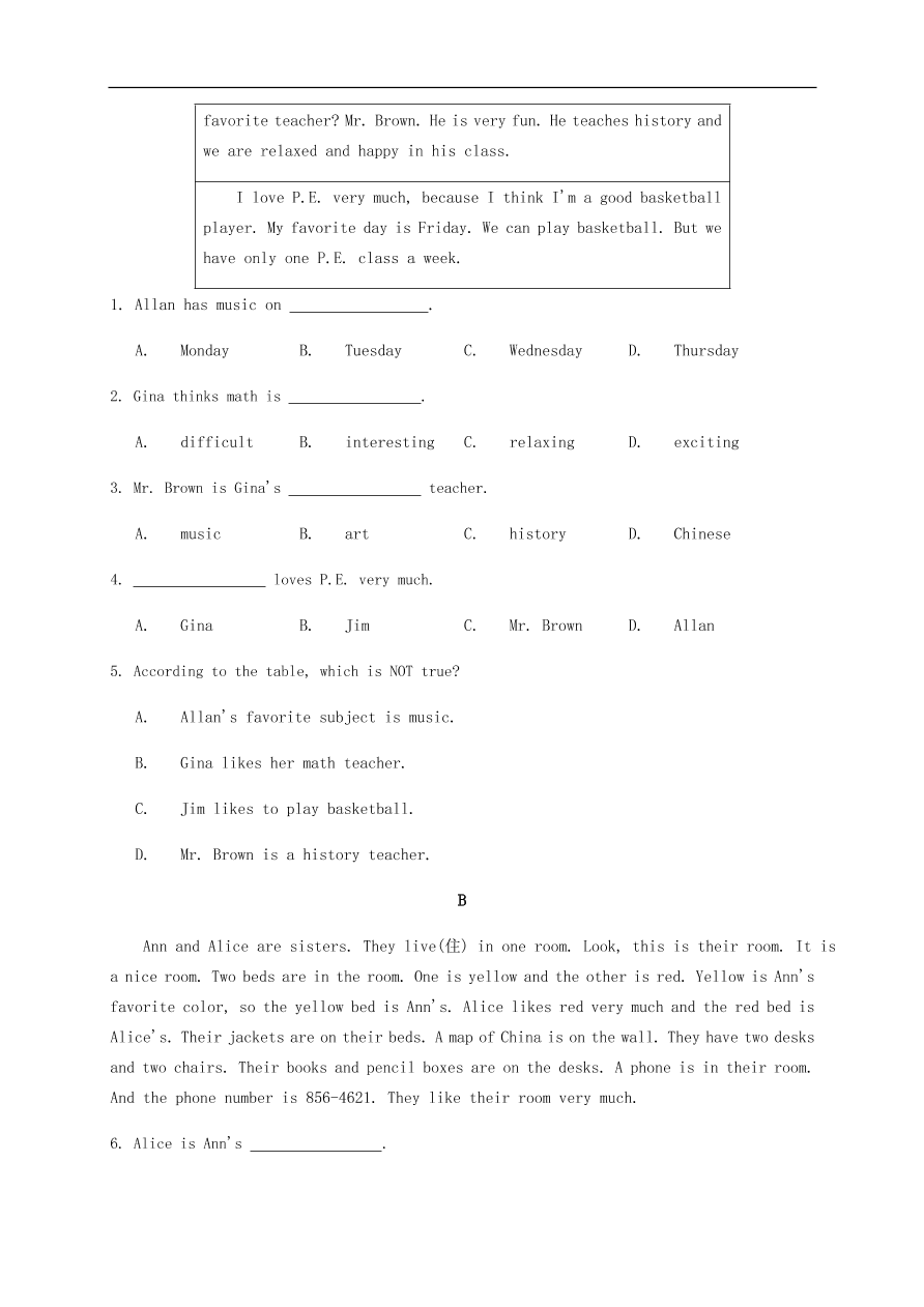 人教新目标版七年级英语上册Unit 9 My favorite subject is science单元词汇练习及答案