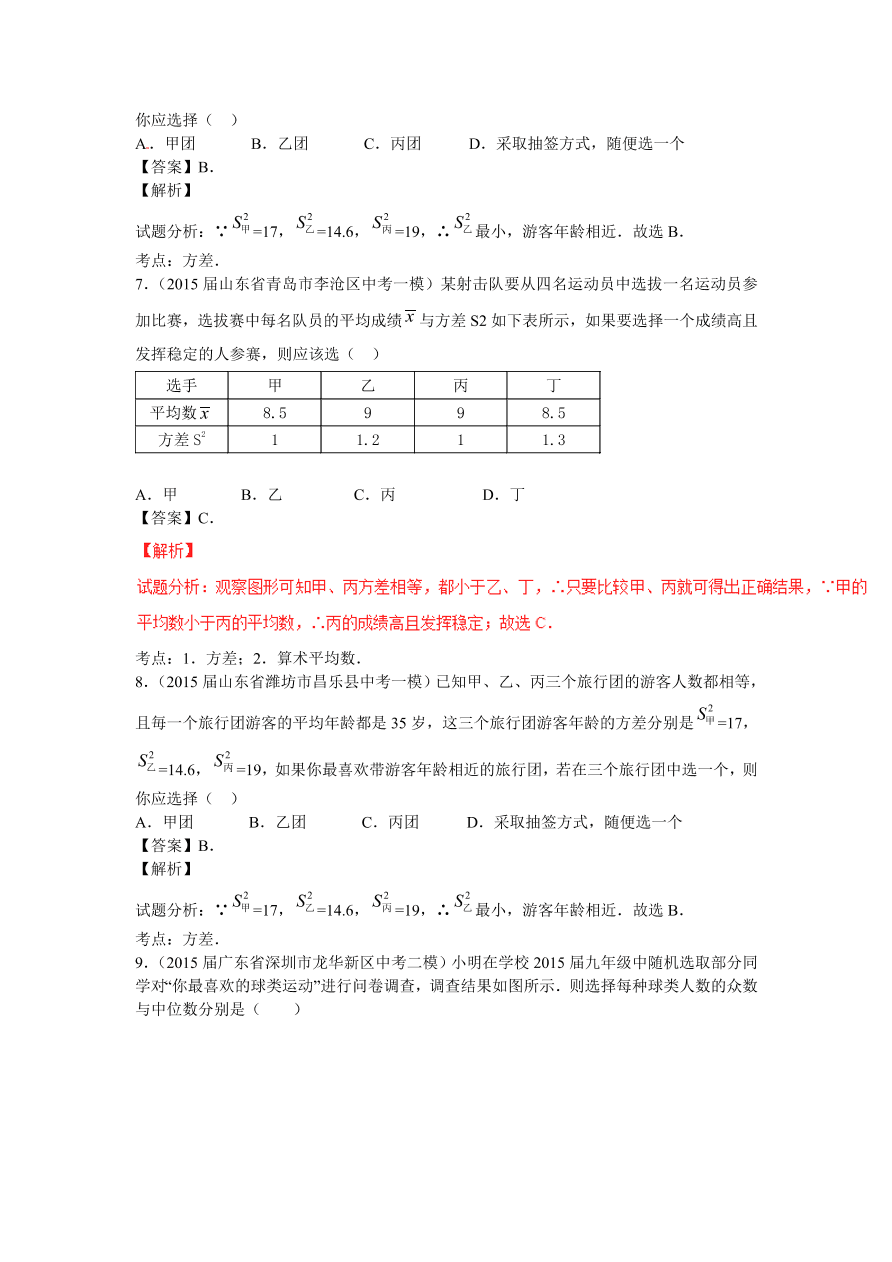 九年级数学中考复习专题：数据的分析练习及解析