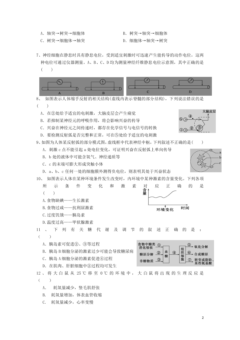 河北省秦皇岛市卢龙县中学2020学年高二生物上学期期末考试试题（含答案）