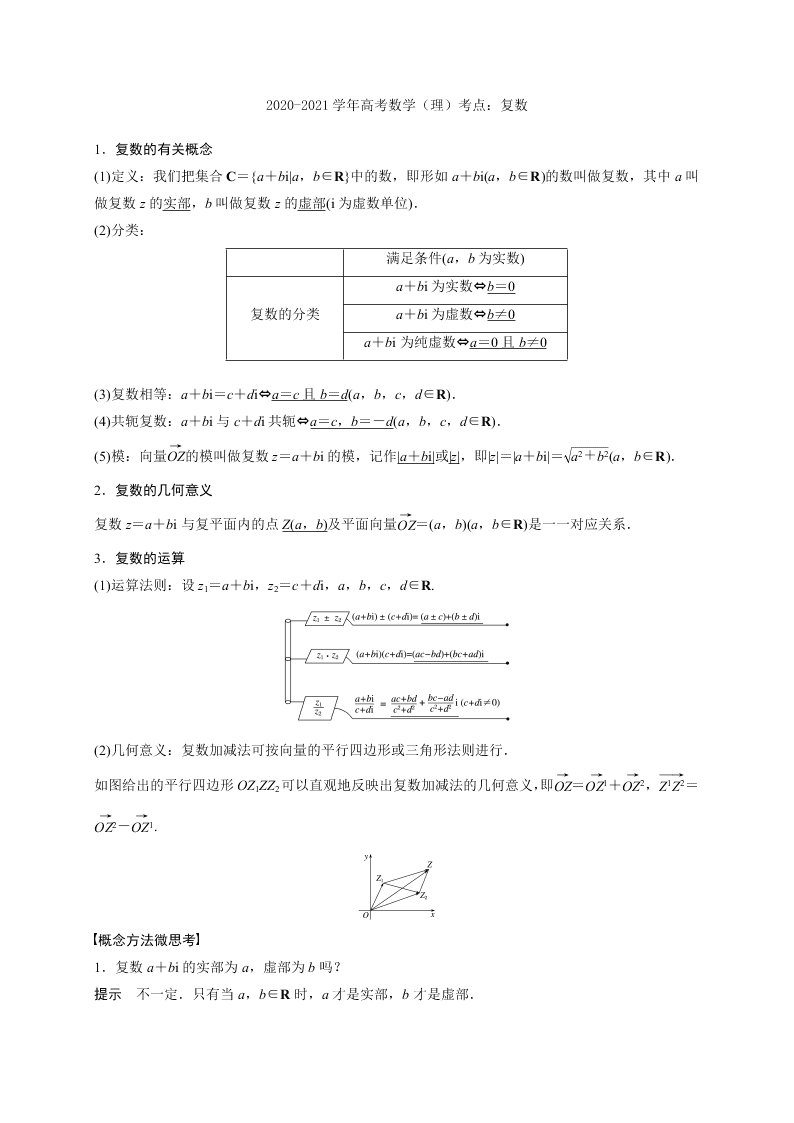 2020-2021学年高考数学（理）考点：复数